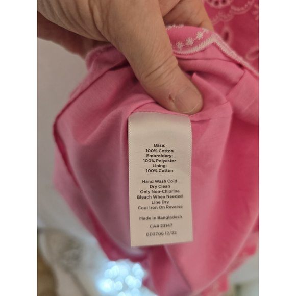 Talbots Pink Eyelet Midi S Sleeve Embroidered Summer Dress. Ladies Size 14 - Picture 10 of 10